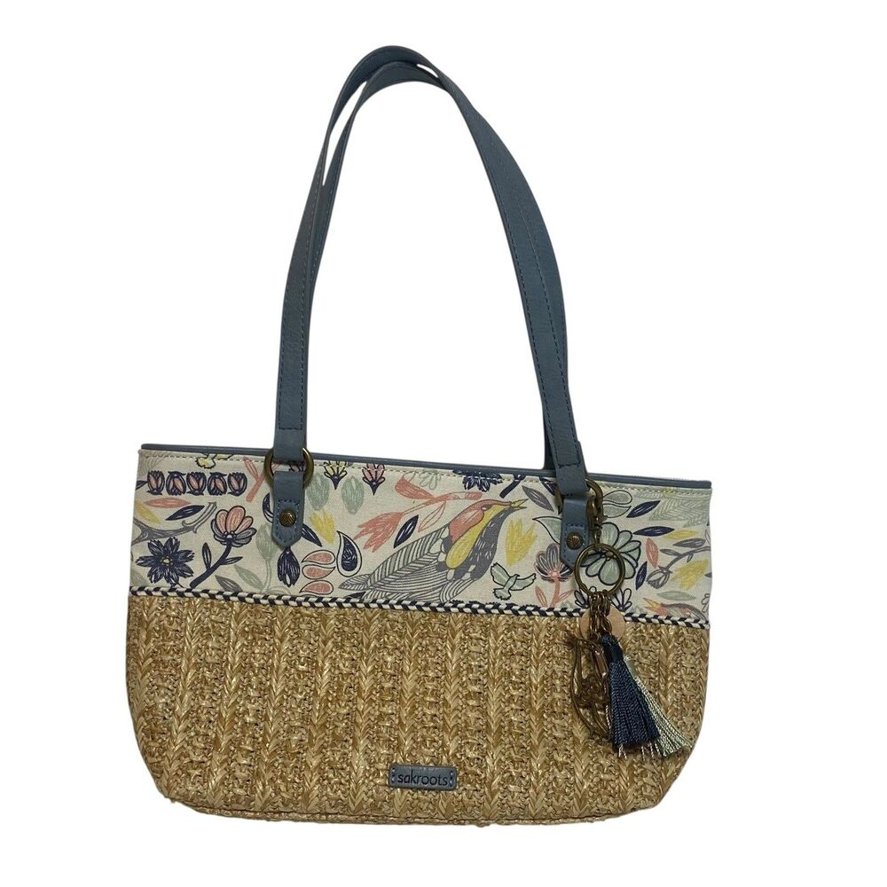Sakroots Peace Birds Ellis Straw And Canvas Bag New NWOT